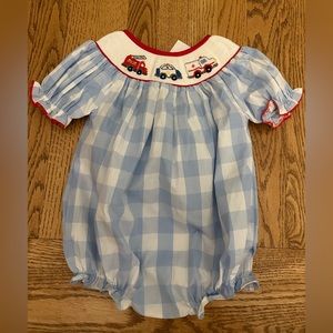 Firetruck Smocked Bubble 12-18M